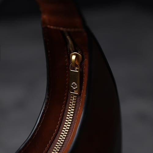 Time Resistance Leather Handbag - Purse for Women - Moon Bag - Top Handle Bag – Crescent Hobo Bag, Cognac Brown