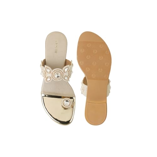 Mochi Women Off White Embellished Ethnic/Wedding Slip-on Sandal UK/8.5 EU/42 (35-1522)