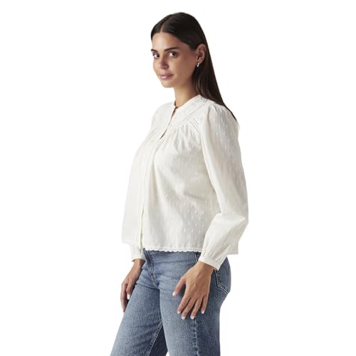 Levi's Women's Embroidered Off-White Band Neck Top