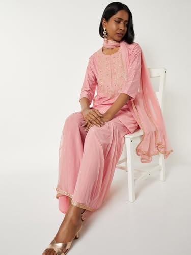 Max Women Embroidered Straight Kurta Set (Pink_XXL)