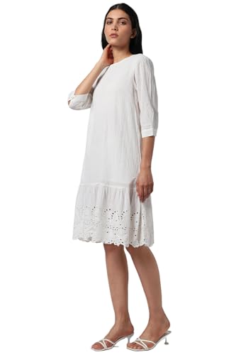 Van Heusen Women's Cotton Modern Knee-Length Dress (VWDRURGFJ05963_White
