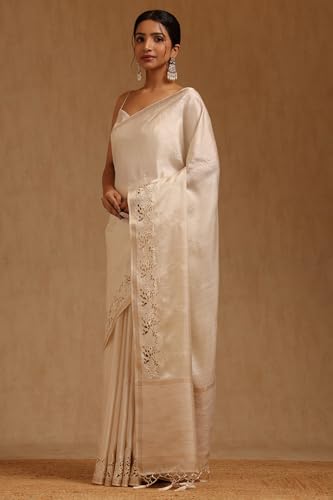 Soch Womens Cream Tussar Hand Embroidered Saree