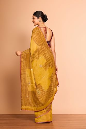 Taneira Women Yellow Pure Tissue Cotton Printed Embroidered Saree with Unstitched Blouse Piece (SAIP20AC2558-Yellow)