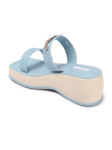 ELLE Women Wedge Heel Sandal, Sky Blue, UK-4