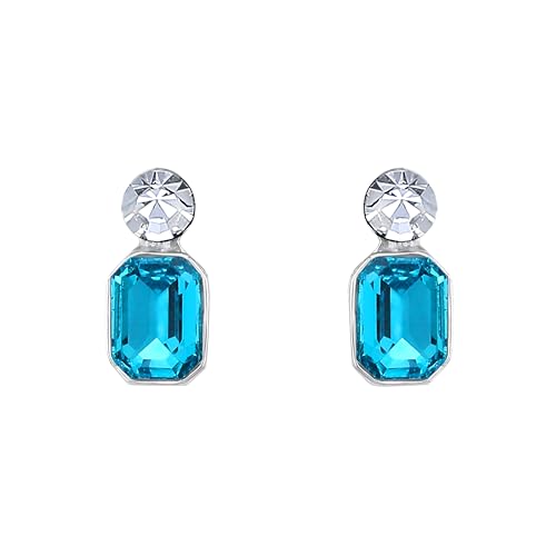 Atasi International American Diamond Style Silver Plated White and Light Blue Crystals Necklace with Earrings Jewellery Set for Women Suited for Party, Wedding, Engagement (RF6177)