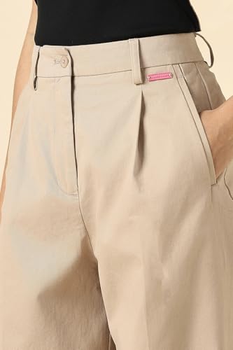 Women Beige Solid Casual Trousers