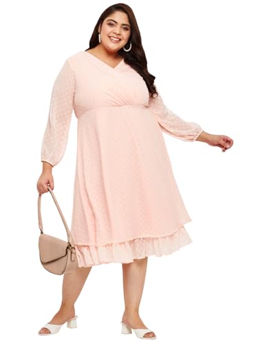 wild U Women Plus Size Dress | Wrap Dress | Chiffon | Midi | Western Stylish (Peach, Size : 3XL)