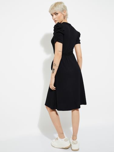 Max Women's Polyester Blend A-Line Below The Knee Dress (SP25DRS08_Black