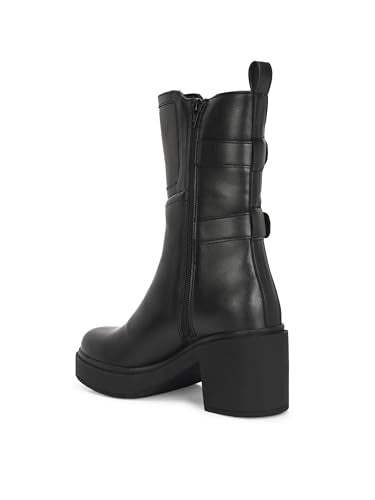 Delize Black Women calf high platform boots-66292-41