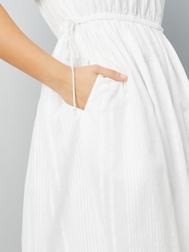 Max Women's Pure Cotton Classic Midi Casual Dress (MDDRS52005B_Off White