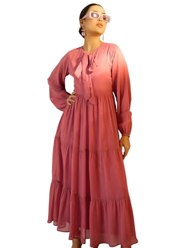 Sassafras Women Pink Round Neck Full Sleeve Maxi Dress-S