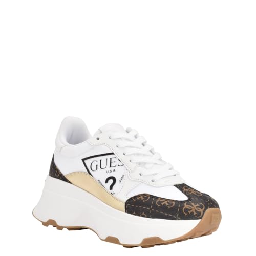 Guess Womens Calebb3Sneaker, White/Brown 145, 5 UK