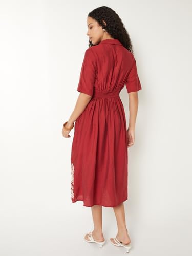 Max Kalki x Max Embroidered Midi Dress (Red_XS)