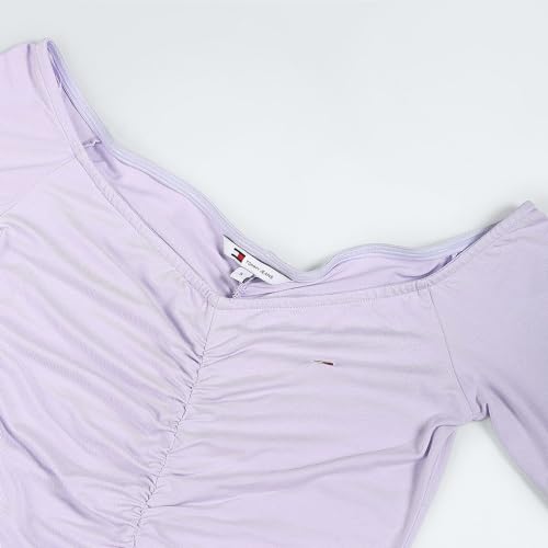 Tommy Hilfiger Viscose Purple Solid Off Shoulder Full Sleeve Women Off-Shoulder Gathering Dress (S)