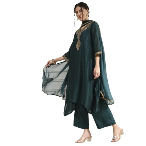 Biba Women Green Polyester Straight Yarndyed Suit Set_40