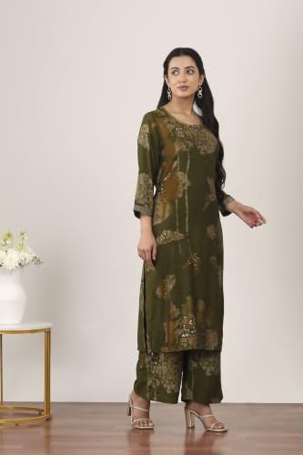 Rangriti Viscose Polyester Printed Straight Festive Kurta With Palazzo