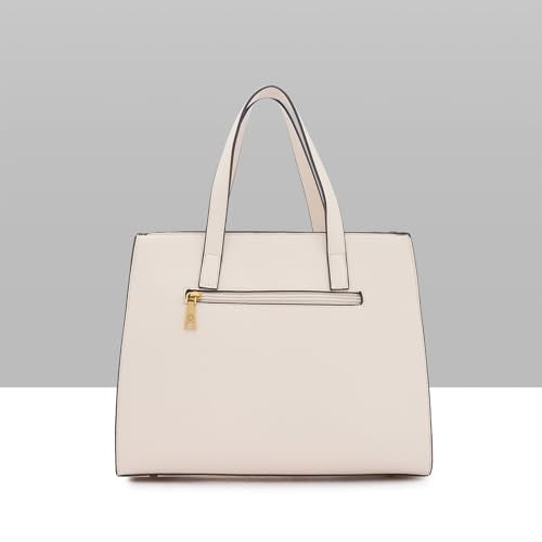 Caprese Cuba Medium Satchel Bag for Women | Elegant Multi-Compartment Handheld & Shoulder Bag with Adjustable & Detachable Strap | Work & Travel Bag with Zipper Closure (Alpine Oat)