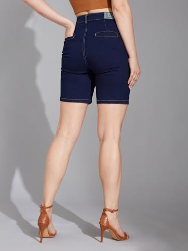 Life With Pockets Women's Regular High Rise Above Knee Stretchable Denim Shorts (LPAW24DEN91-66-71-26, Navy Blue, 26)