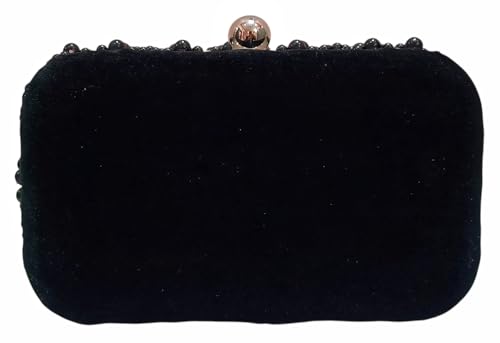 Amerie Fashions Women's Embroidered Beaded Clutch Purse for Party Wedding (Black)