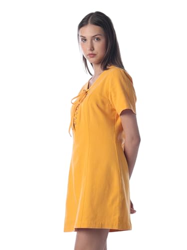 ONLY Women's Solid Fit and Flare Mustard Dress