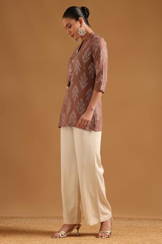 Soch Womens Brown Viscose Bandhani Tunic with Faux Mirror