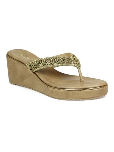 INC 5 Synthetic Open Toe Womens Party Wear Sandals (FWINC600462006, GOLD, SIZE_09)
