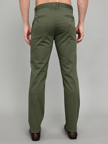 Monte Carlo Mens Slim Fit Solid Trouser |Solid Pattern Casual Trousers | Button Closure | Stylish & Comfortable Formal Trouser for Men's Olive 36