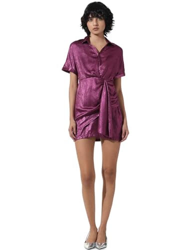 ONLY Women Solid Polyester Above Knee Purple Wrap Dress