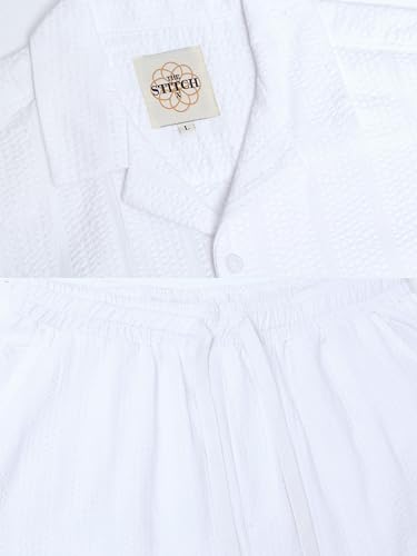 StitchX Men’s Airport Look Textured Seersucker Resort Cotton Shirt & Trouser Co-Ord Set Bright White M