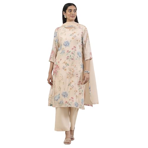 Biba Women Beige Viscose Blend Straight Suit Set_34