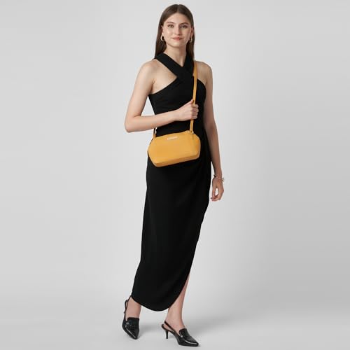 Caprese York Small Sling Bag for Women with Adjustable Strap & Zipper Closure for Comfortable Wear | Versatile Handbag for Everyday Use, Travel, and Special Occasions (Ochre)