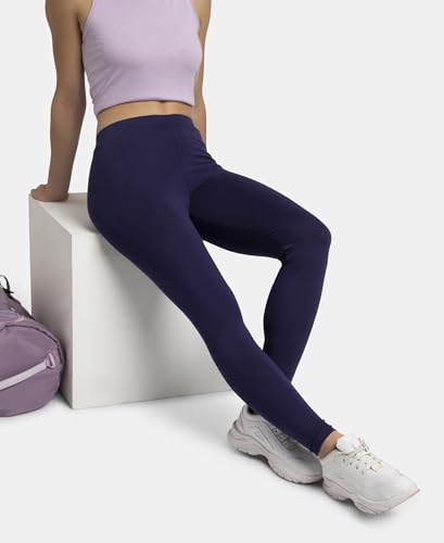 Jockey AW87 Women's Super Combed Cotton Elastane Stretch Leggings with Ultrasoft Waistband_Blue_L