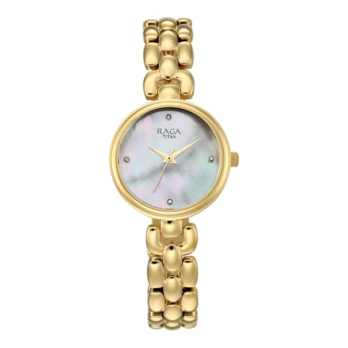Raga Showstopper 5.0 Quartz 3 Hands Round White MOP Dial, Gold Strap Watch for Women - 95461YM01
