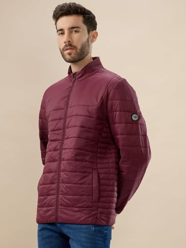 Status Quo Men’s Solid Lightweight Quilted Stand Collar Regular Fit Jacket | 100% Nylon | WINE | L Size