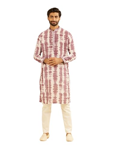 Manyavar Men's Satin Printed & Mirror Work Kurta Set (Dusty Pink,XXXL)
