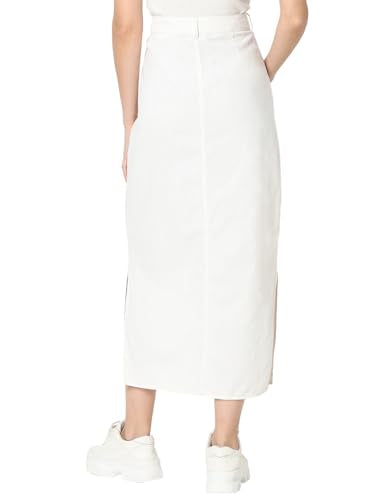 VERO MODA Women Solid White Linen Midi Length High-Rise A-Line Skirt