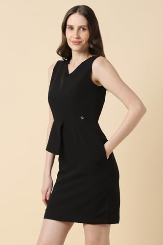 Allen Solly Women's Polyester Modern Mid-Thigh Length Dress (AHDRERGF440658_Black