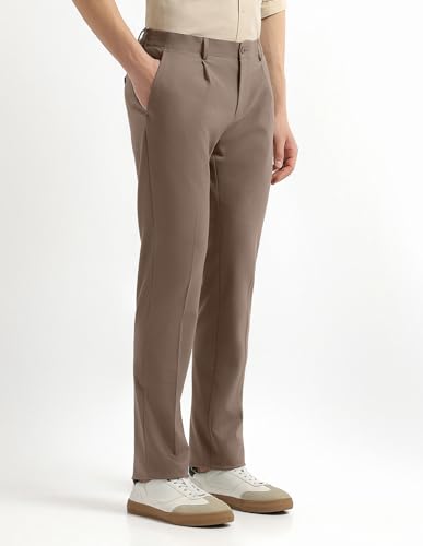 Arrow Newyork Men's Pleated Front Regular Fit Trousers (ANAKTR2334_Dark Brown_34)