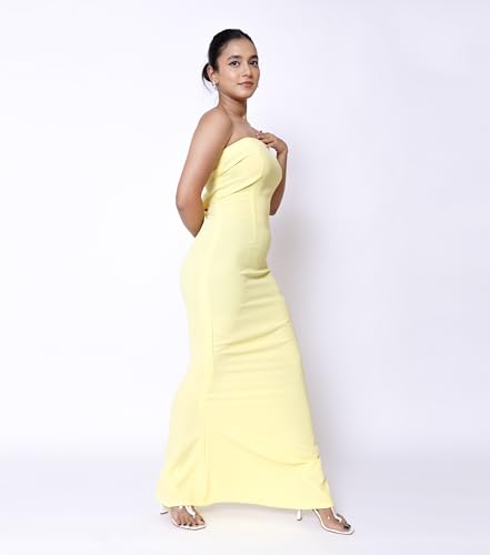 Sheux Dreamy Yellow Bodycon Evening Gown – Elegant Floor-Length Formal Dress for Weddings, Prom & Galas | Even wear it as Bridesmaid (S)