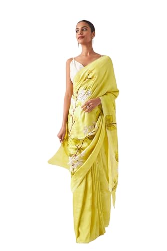 Taneira Women Light Green Silk Hand Painted Saree with Hand Embroidery Highlights Accentuating The Motifs (SHH07I00003-Light Green)