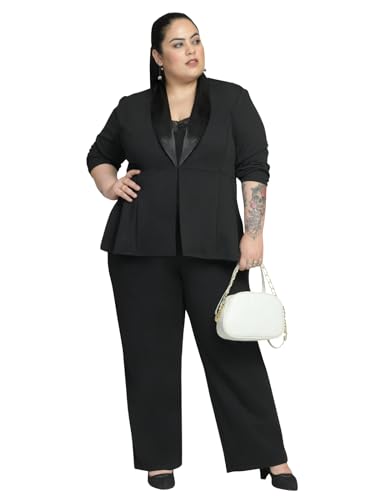 wild U Women Plus Size Blazer | Stretchable | Easy Wash | Satin Lapel | Formal Office Wear | Western (Black - 4XL)