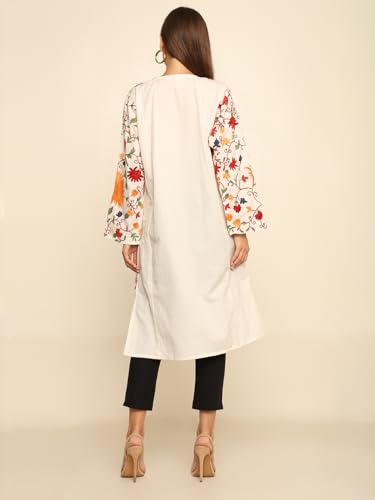 CRAFTBAZAR Kashmiri Full Embroidered Woolen Phiren (Cream)