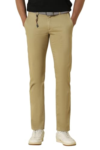 Men Khaki Solid Casual Trousers