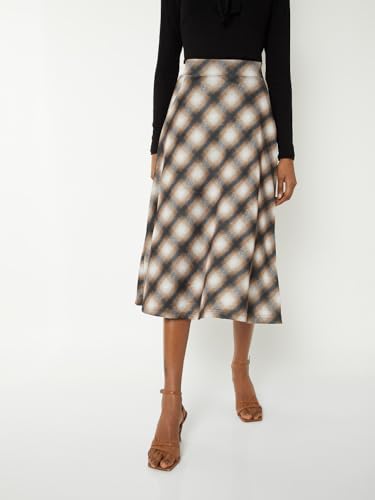 Max Women Checked A-line Midi Skirt (Beige_M)
