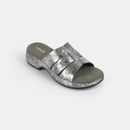 Mochi Women's Gun Metal Open Casual - Slides with Flat sole UK/7 EU/40(41-429)