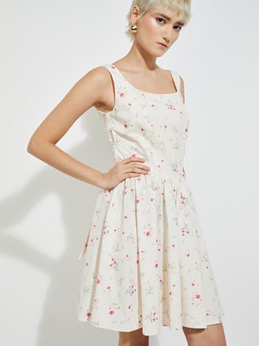 Max Women's Cotton A-Line Below The Knee Dress (PA25UTT01_Ecru