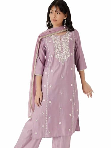 Max Women Embroidered Straight Kurta Set(Purple_L)