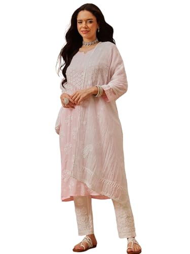 Ada Cotton Blend Hand Embroidered Lucknowi Chikankari Ethnic Wear White Kota Doria Stole For Women A511232