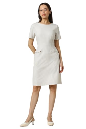 Van Heusen Women's Polyester Blend Modern Knee-Length Dress (VWDRCRGBE82656_White
