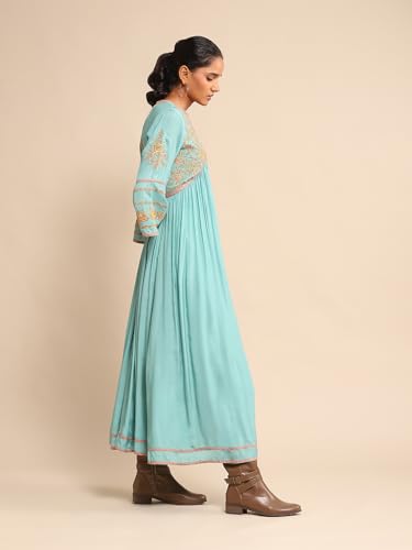 Ritu Kumar Turquoise Embroidered Tussar Silk Dress